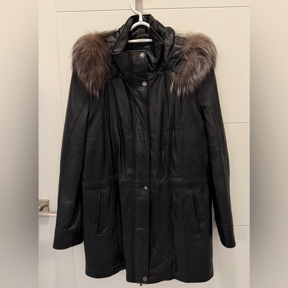 Black Leather Jacket with Fur Trim